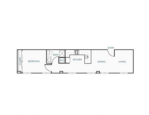 Floor plan for 1 bed, 1 bath, 822 sqft